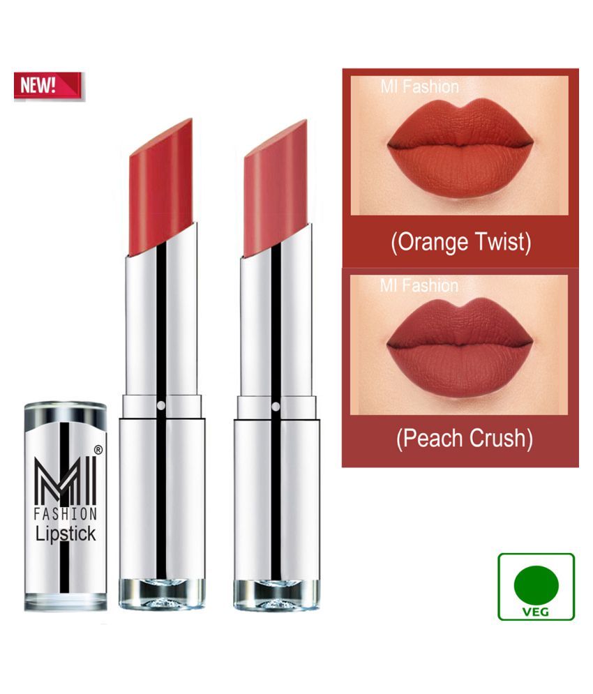     			MI FASHION 100% Veg Soft Matte Long Stay Lipstick Combo Orange,Peach Multi Pack of 2 7 g