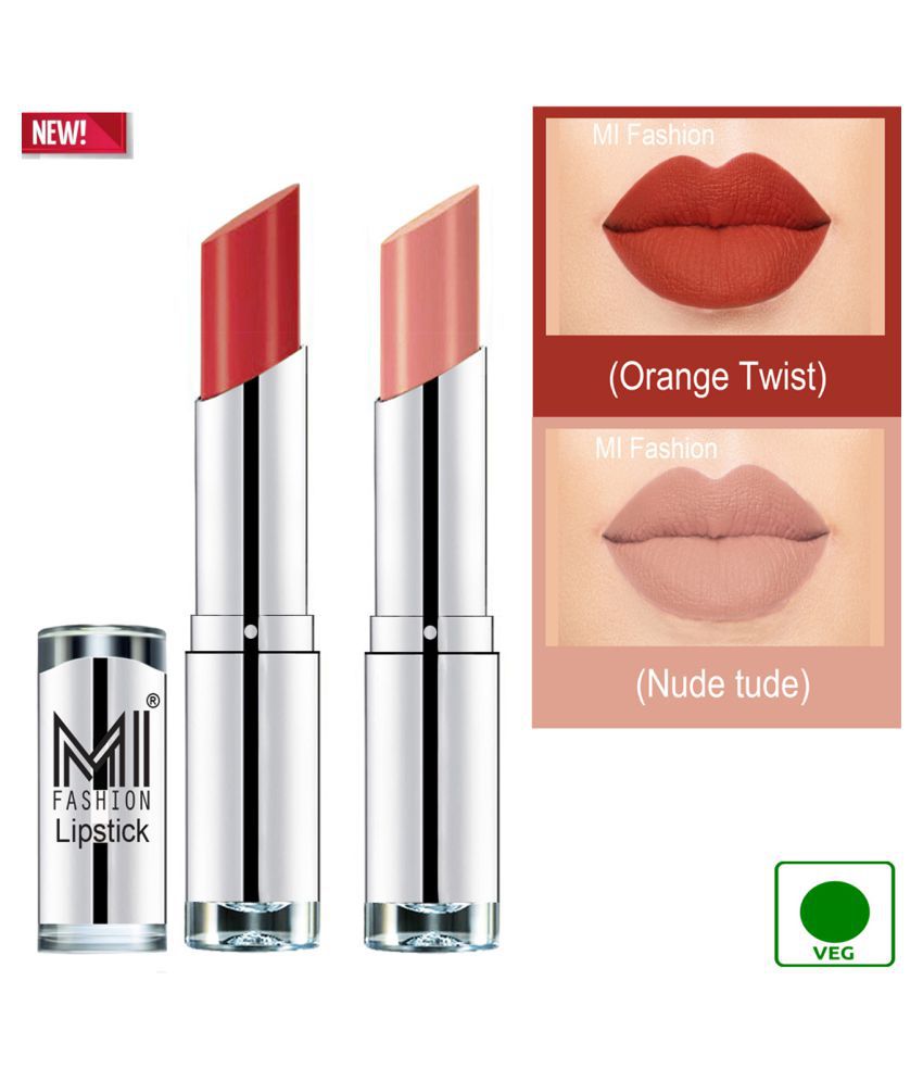     			MI FASHION 100% Veg Soft Matte Long Stay Lipstick Combo Orange,Nude Multi Pack of 2 7 g