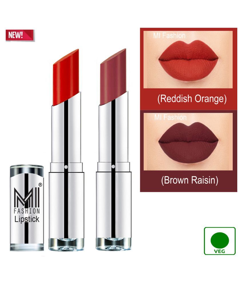     			MI FASHION 100% Veg Soft Matte Long Stay Lipstick Combo Orange,Brown Multi Pack of 2 7 g