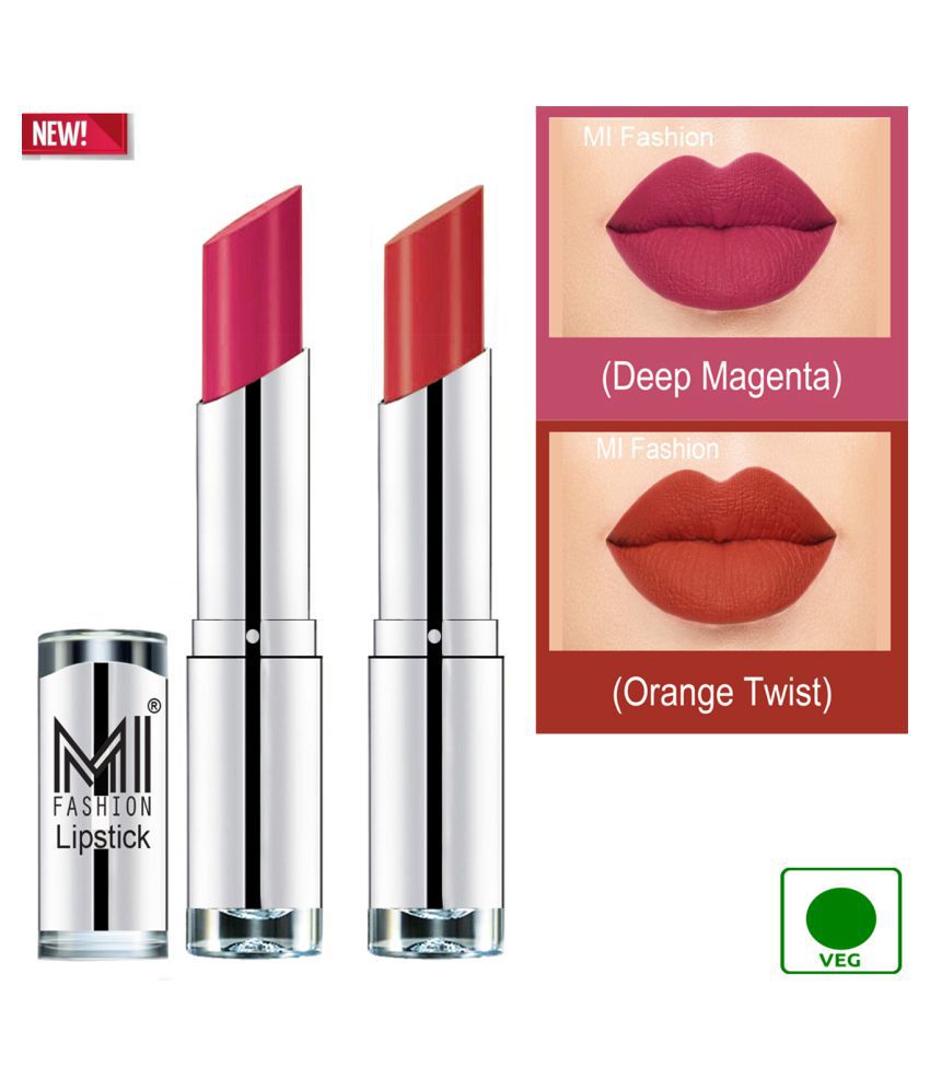     			MI FASHION 100% Veg Soft Matte Long Stay Lipstick Combo Magenta,Orange Multi Pack of 2 7 g