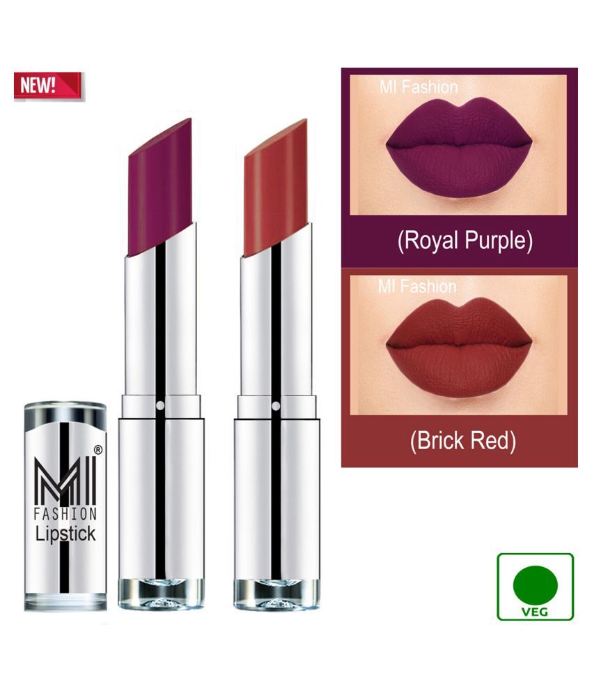     			MI FASHION 100% Veg Soft Matte Long Stay Lipstick Combo Purple,Red Multi Pack of 2 7 g