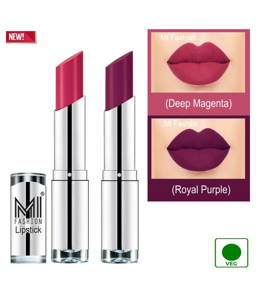     			MI FASHION 100% Veg Soft Matte Long Stay Lipstick Combo Magenta,Purple Multi Pack of 2 7 g