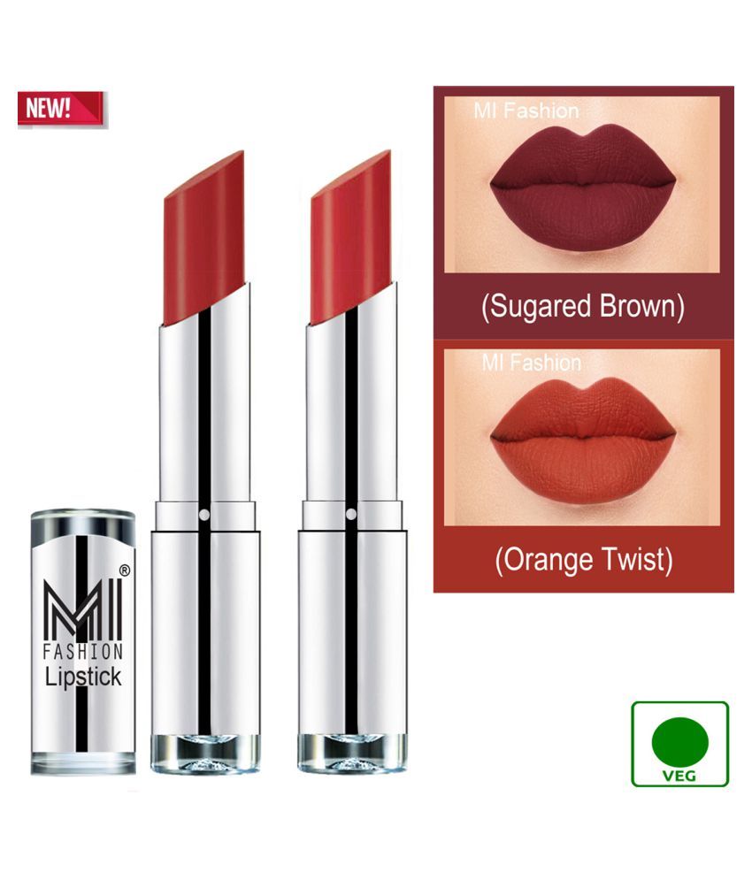     			MI FASHION 100% Veg Soft Matte Long Stay Lipstick Combo Brown,Orange Multi Pack of 2 7 g