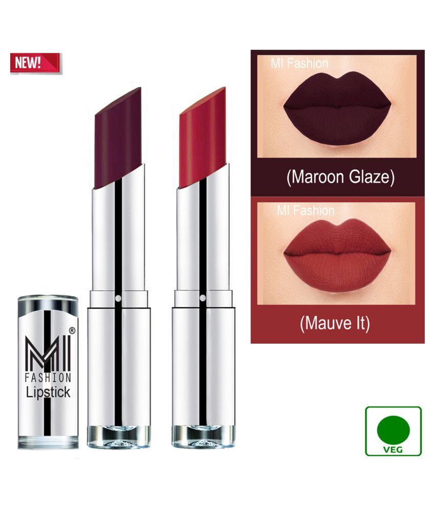     			MI FASHION 100% Veg Soft Matte Long Stay Lipstick Combo Maroon,Mauve Multi Pack of 2 7 g