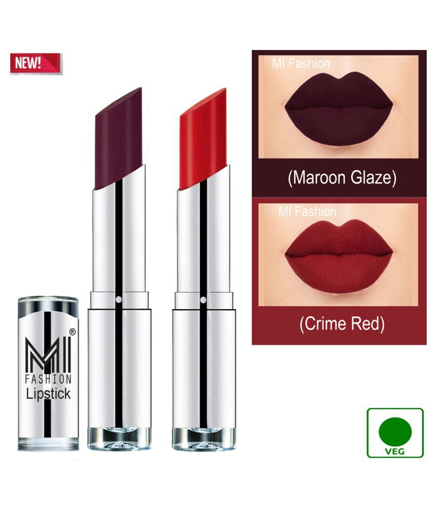     			MI FASHION 100% Veg Soft Matte Long Stay Lipstick Combo Maroon,Red Multi Pack of 2 7 g