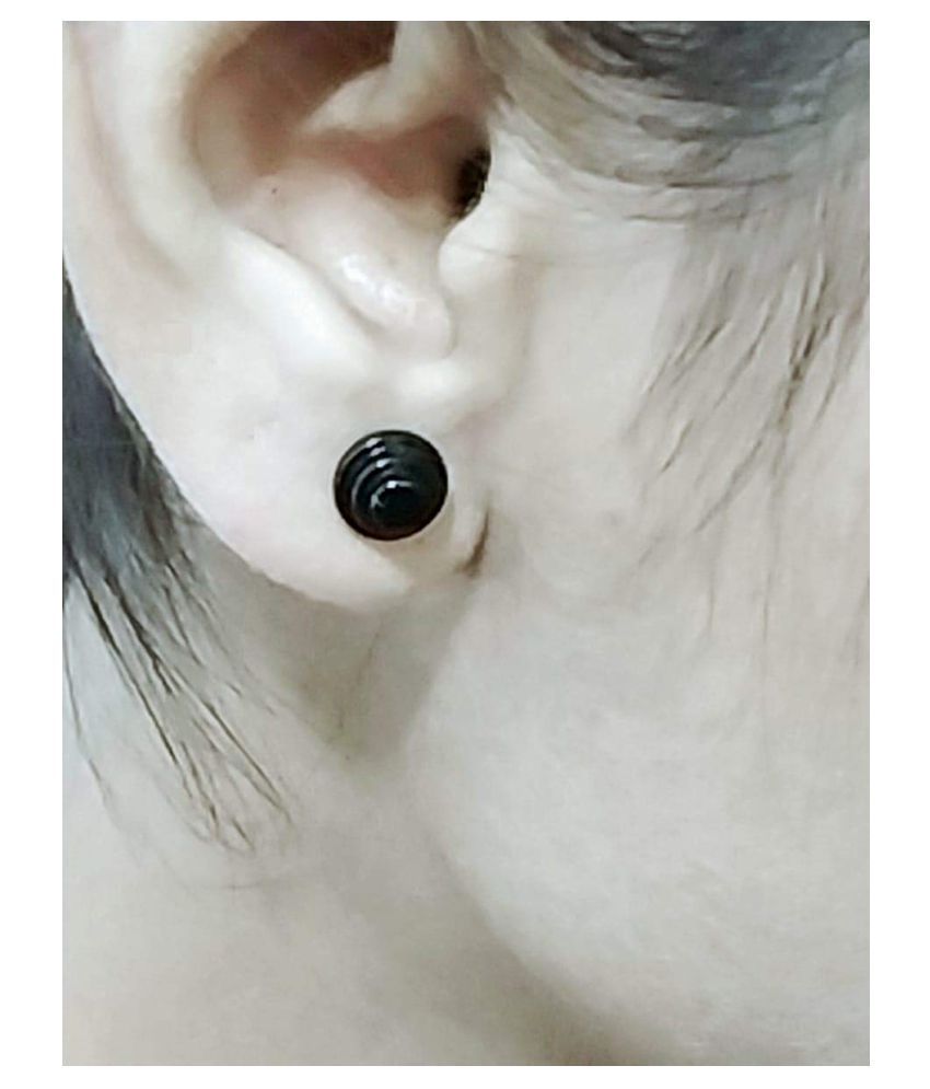 STRIPES Stainless Steel Dumbbell Design Black/Silver Stud Earring For