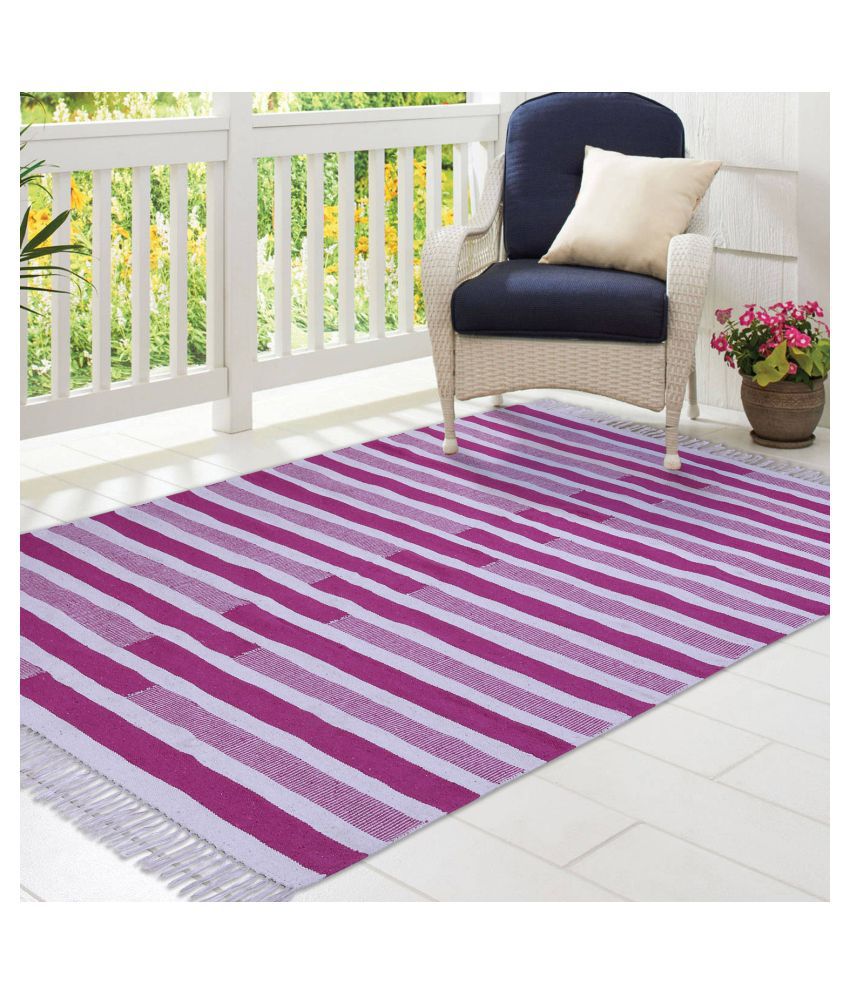     			PEQURA Pink Cotton Carpet Stripes 5x7 Ft