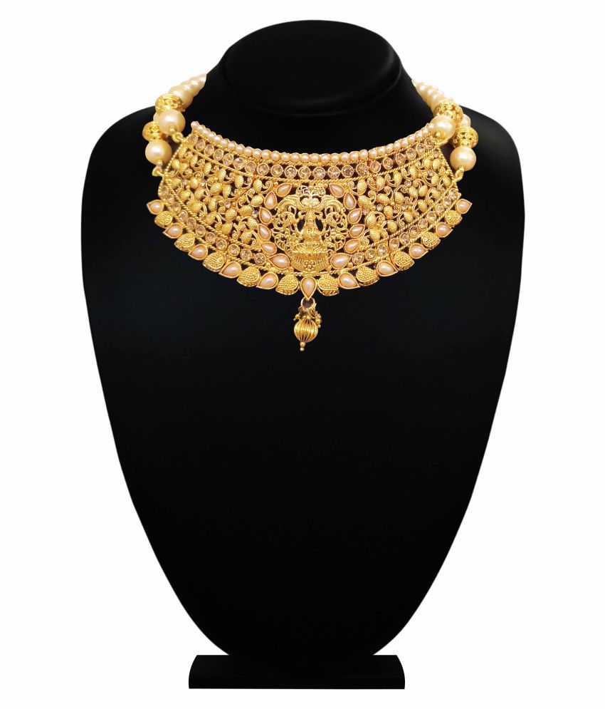 CAJ Brass Golden Collar Traditional 12kt Gold Plated Necklaces Set ...