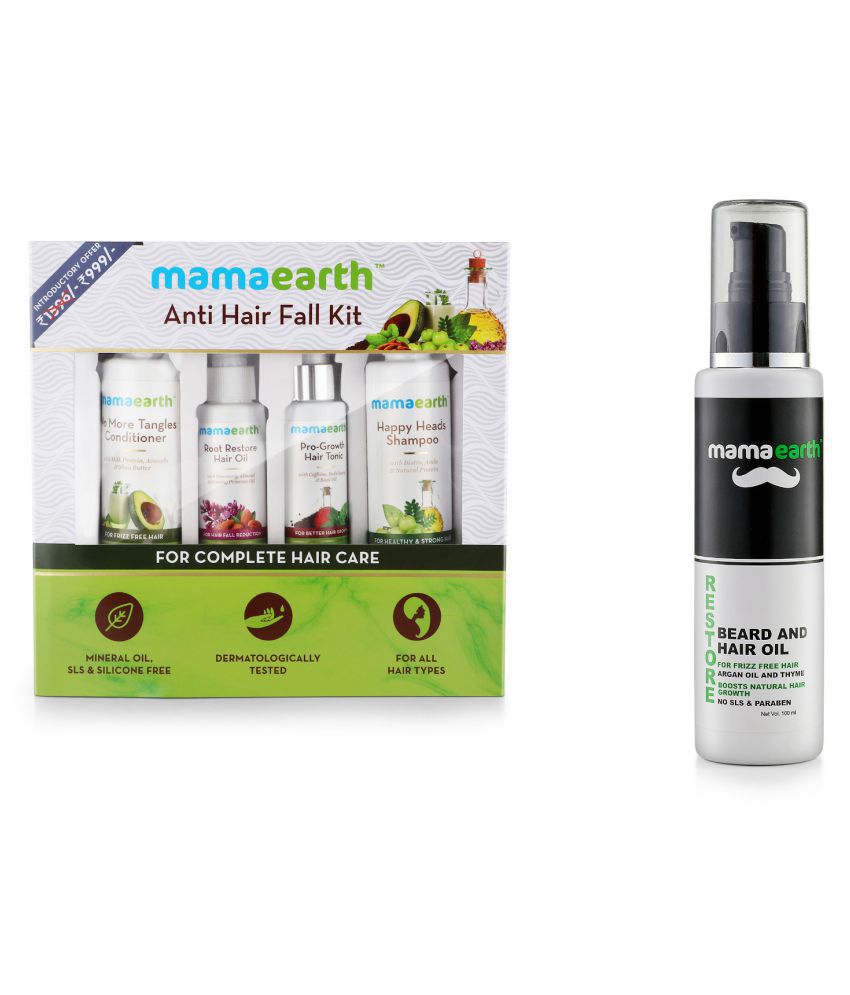 Mamaearth Anti Hair Loss Kit (Oil, Shampoo, Conditioner & Tonic) and  Restore Beard and Hair Oil for Men with Thyme, Vetiver and Tea Tree Oil:  Buy Mamaearth Anti Hair Loss Kit (Oil,