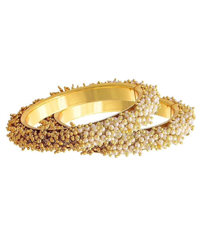     			Gold Plated Pearl & Gold Beads Designer Thick & Heavy Traditional Ethnic Western Imported Kada Bangle Women & Girls