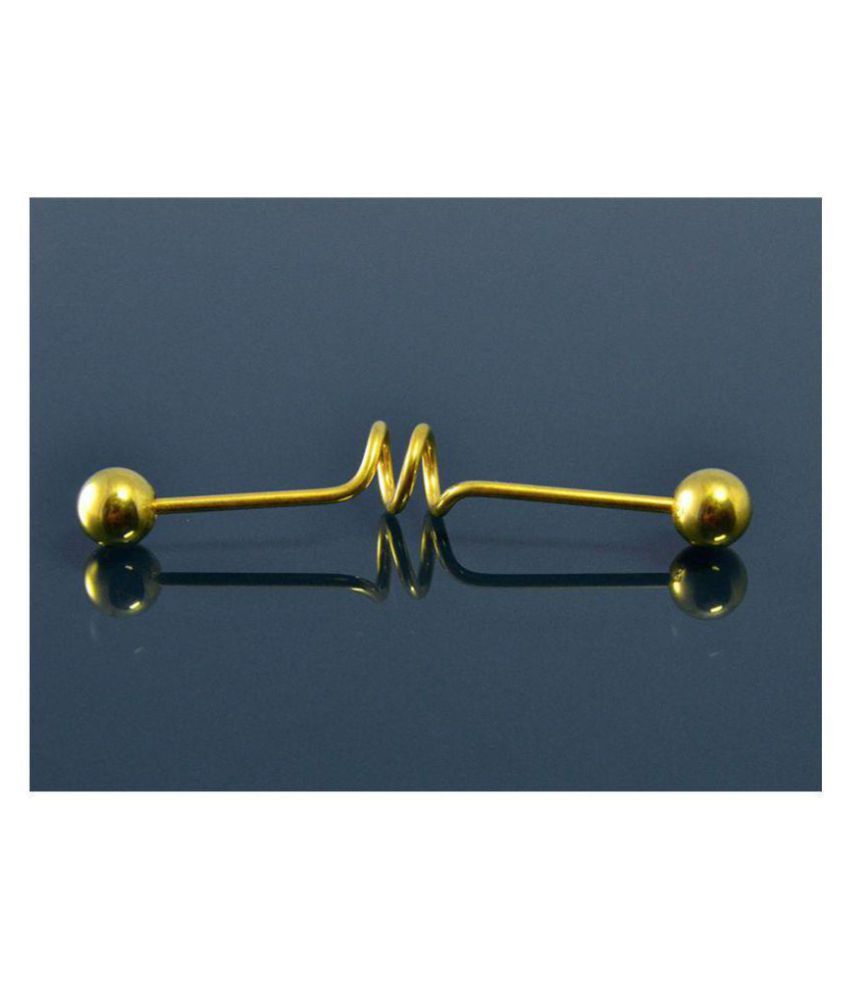 14 Gauge 1mm Gold Color Twisted Ear Industrial Barbell Double Ball