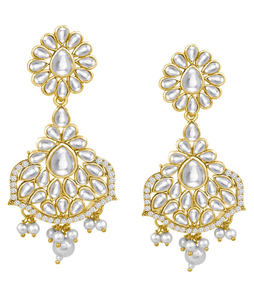     			Spargz Traditional Alloy Gold Plated Kundan AD Diamond & Pearl Dangle Earring For Women