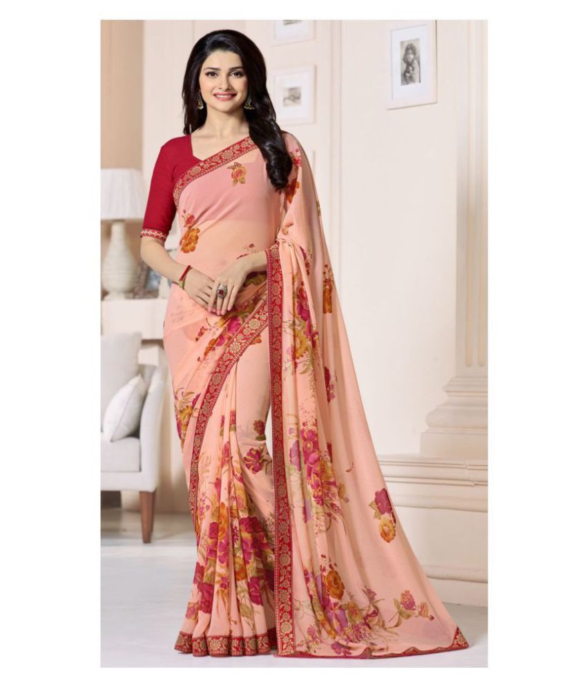    			Gazal Fashions - Peach Georgette Saree With Blouse Piece (Pack of 1)