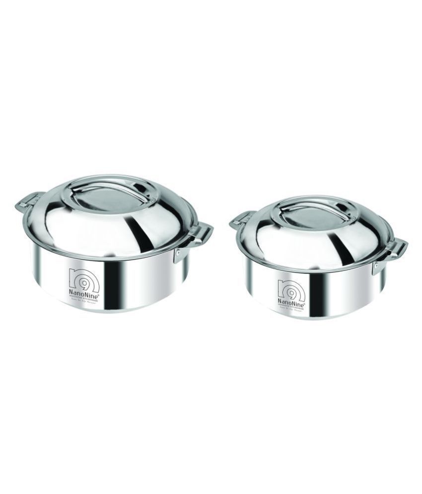     			Nanonine Hot Chef Plain Stainless Steel Gift Set With Steel Lid, Set Of 2, 1400 Ml, 1900 Ml, Silver