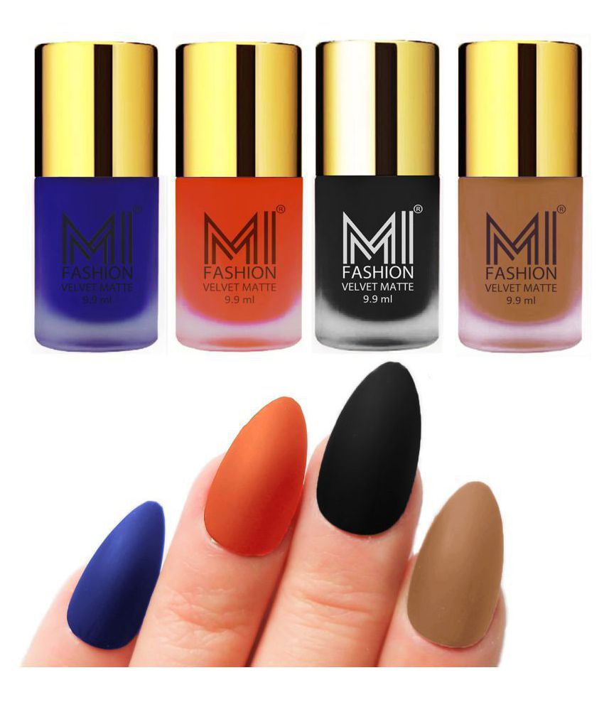     			MI FASHION Matte Nail Paint Set Combo Orange Nail Polish Black,Royal Blue Nude Matte Pack of 4 40 mL