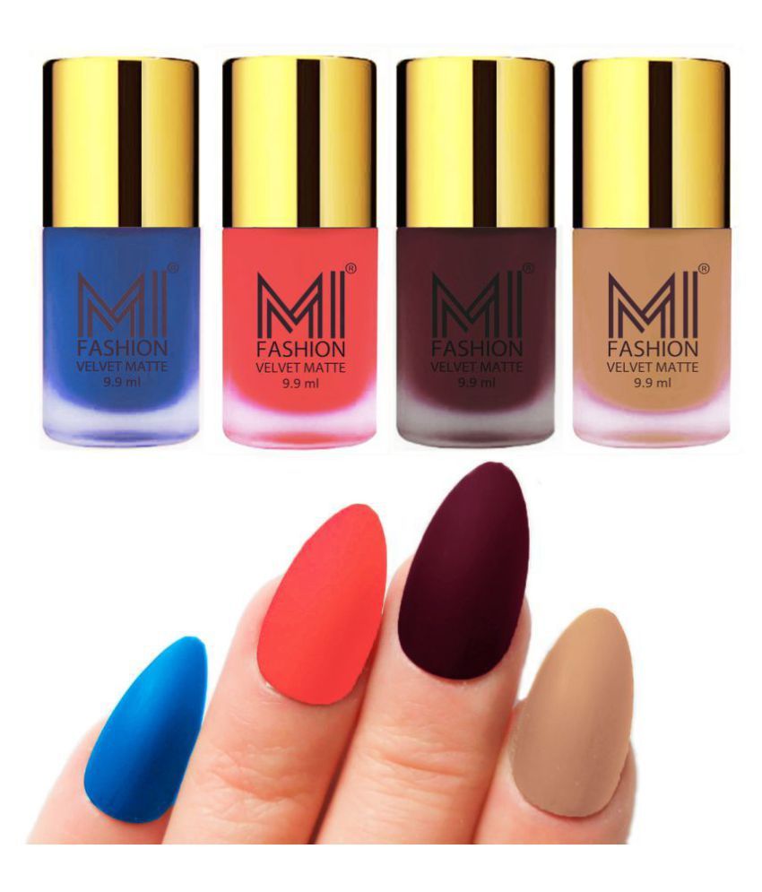     			MI FASHION Matte Nail Paint Set Combo Orange Nail Polish Red Wine,Navy Blue Nude Matte Pack of 4 40 mL