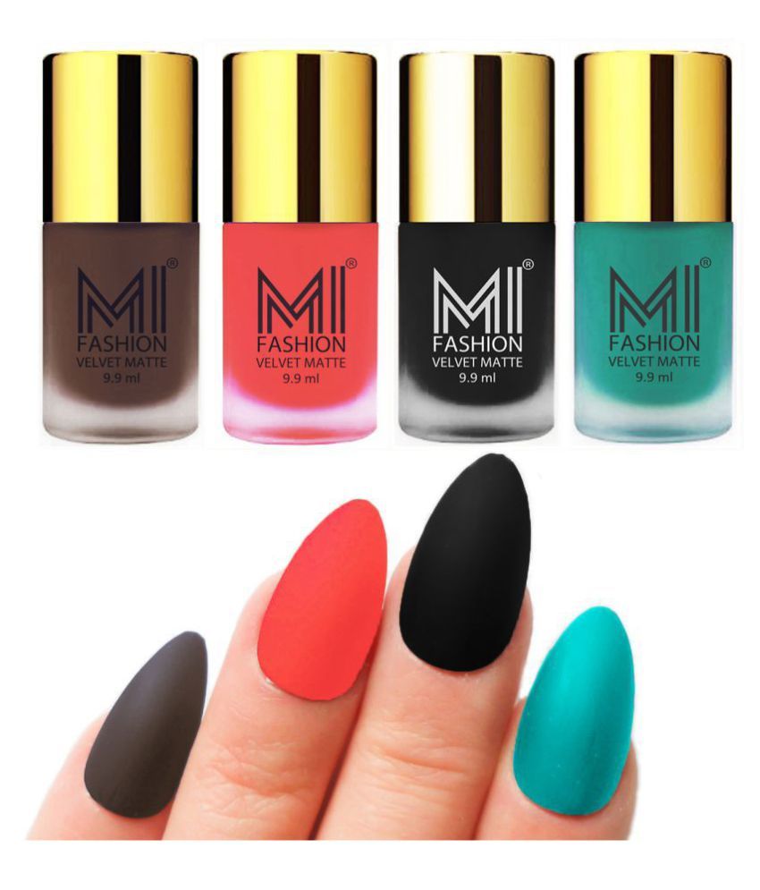     			MI FASHION Matte Nail Paint Set Combo Orange Nail Polish Black,Coffee Sky Blue Matte Pack of 4 40 mL