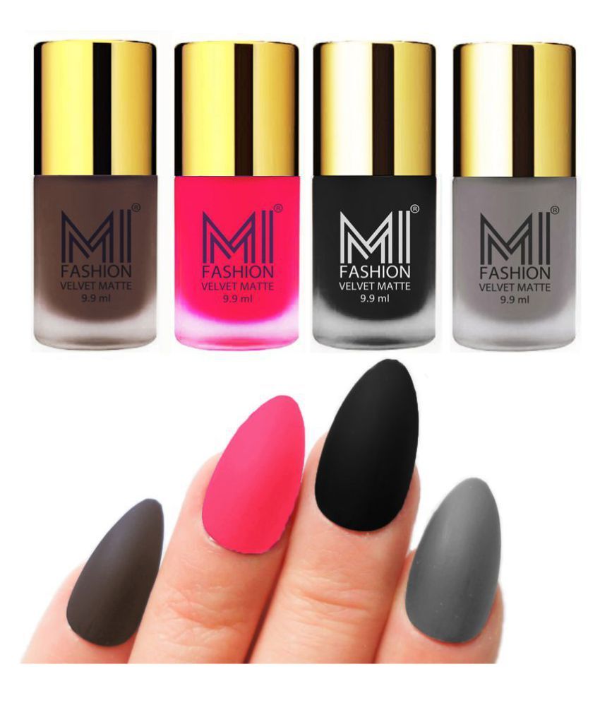     			MI FASHION Matte Nail Paint Set Combo Coffee Nail Polish Black,Grey Hot Pink Matte Pack of 4 40 mL