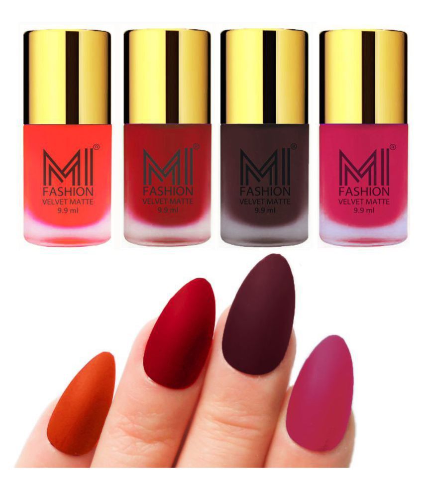     			MI FASHION Matte Nail Paint Set Combo Red Nail Polish Wine,Orange Pink Matte Pack of 4 40 mL