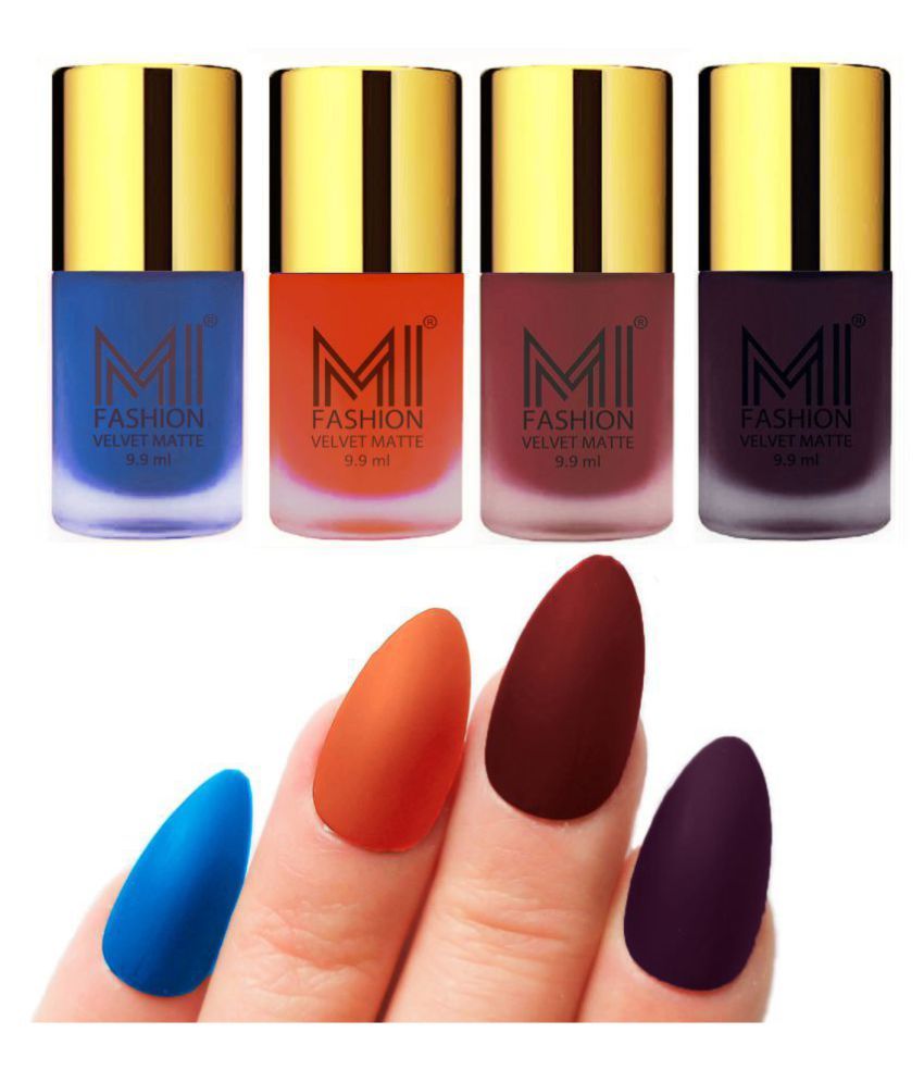     			MI FASHION Matte Nail Paint Set Combo Orange Nail Polish Navy Blue,Purple Maroon Matte Pack of 4 40 mL