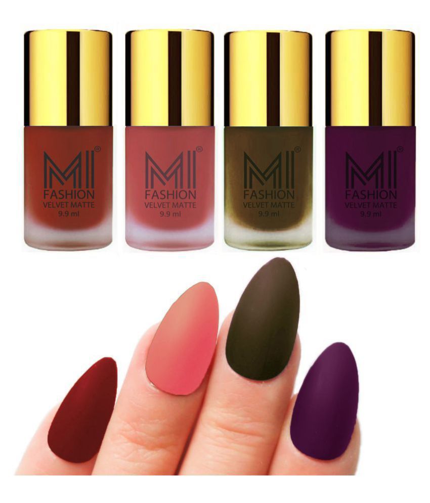     			MI FASHION Matte Nail Paint Set Combo Peach Nail Polish Olive Brown,Purple Purple Matte Pack of 4 40 mL