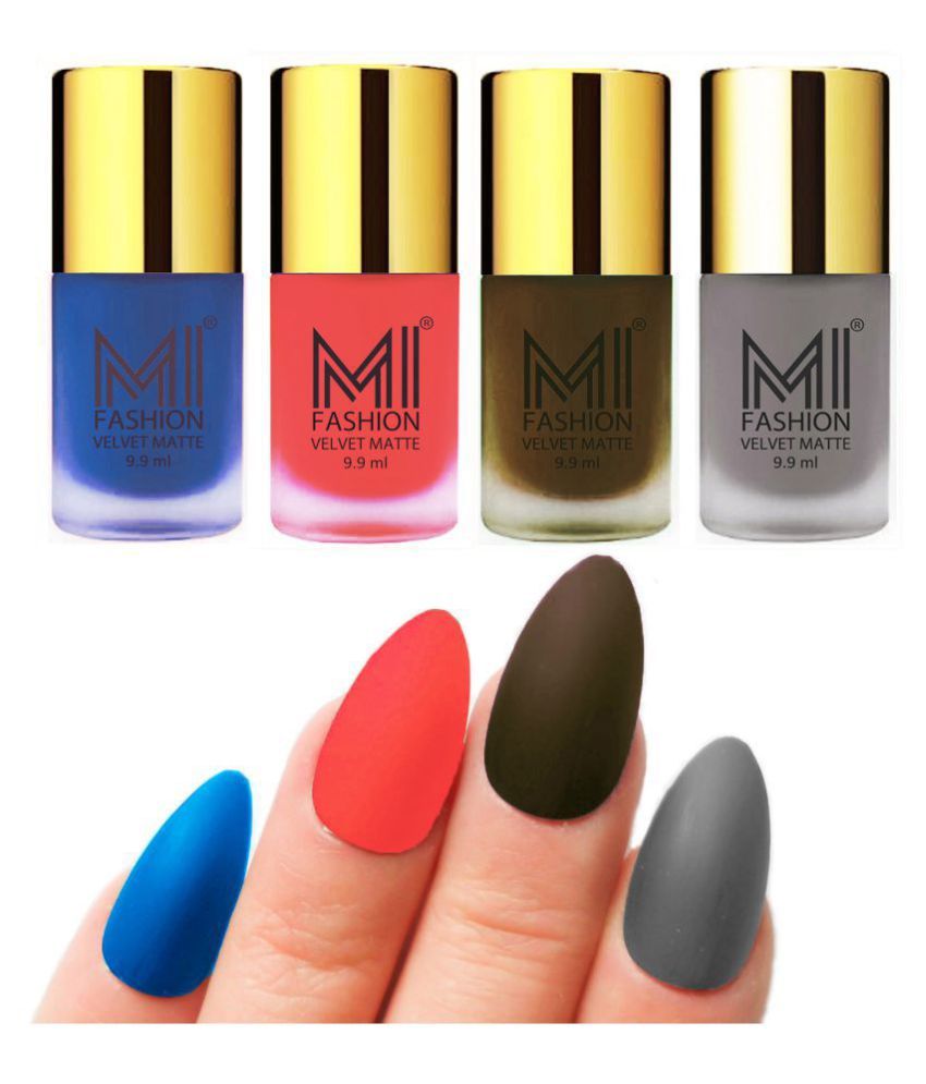     			MI FASHION Matte Nail Paint Set Combo Orange Nail Polish Olive Brown,Blue Grey Matte Pack of 4 40 mL