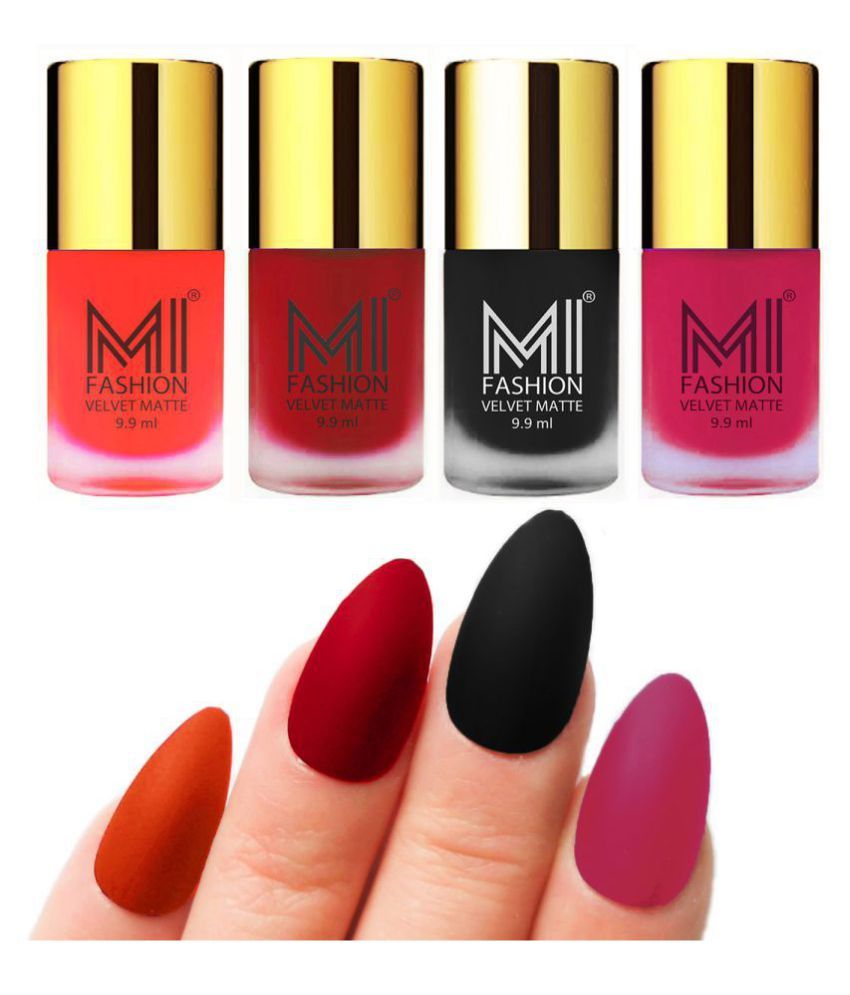     			MI FASHION Matte Nail Paint Set Combo Red Nail Polish Black,Orange Pink Matte Pack of 4 40 mL