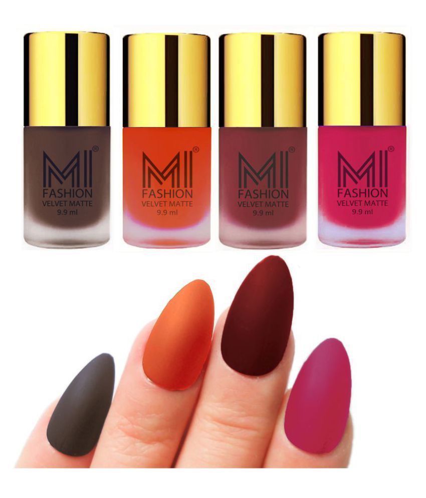     			MI FASHION Matte Nail Paint Set Combo Orange Nail Polish Maroon,Pink Coffee Matte Pack of 4 40 mL