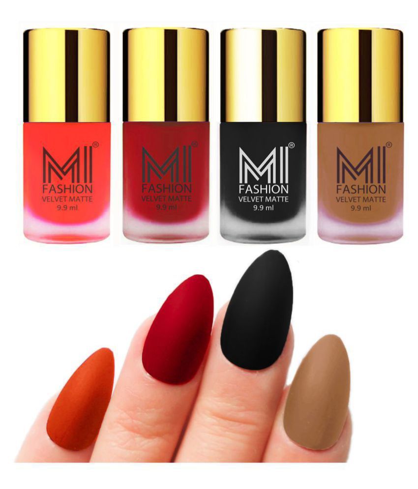     			MI FASHION Matte Nail Paint Set Combo Orange Nail Polish Black,Nude Red Matte Pack of 4 40 mL