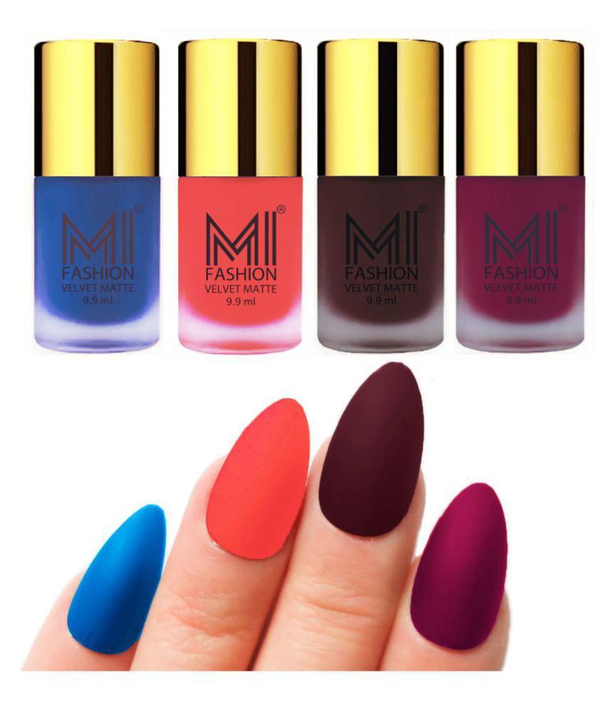     			MI FASHION Matte Nail Paint Set Combo Orange Nail Polish Wine,Navy Blue Magenta Matte Pack of 4 40 mL