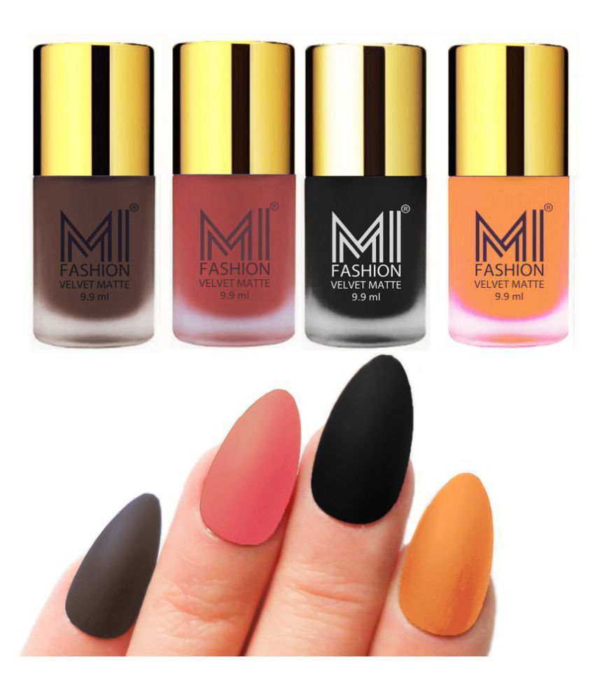     			MI FASHION Matte Nail Paint Set Combo Peach Nail Polish Black,Coffee Orange Matte Pack of 4 40 mL