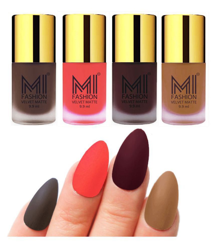     			MI FASHION Matte Nail Paint Set Combo Orange Nail Polish Wine,Coffee Nude Matte Pack of 4 40 mL