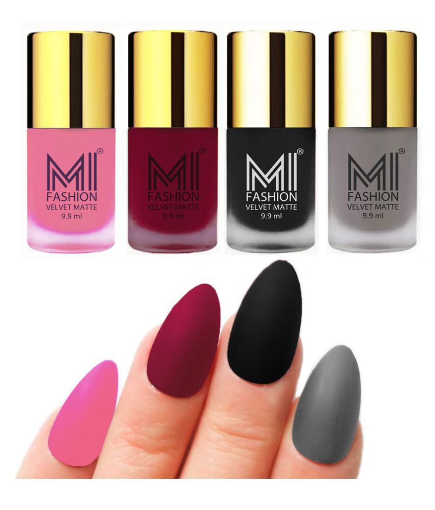     			MI FASHION Matte Nail Paint Set Combo Pink Nail Polish Black,Grey Mauve Matte Pack of 4 40 mL