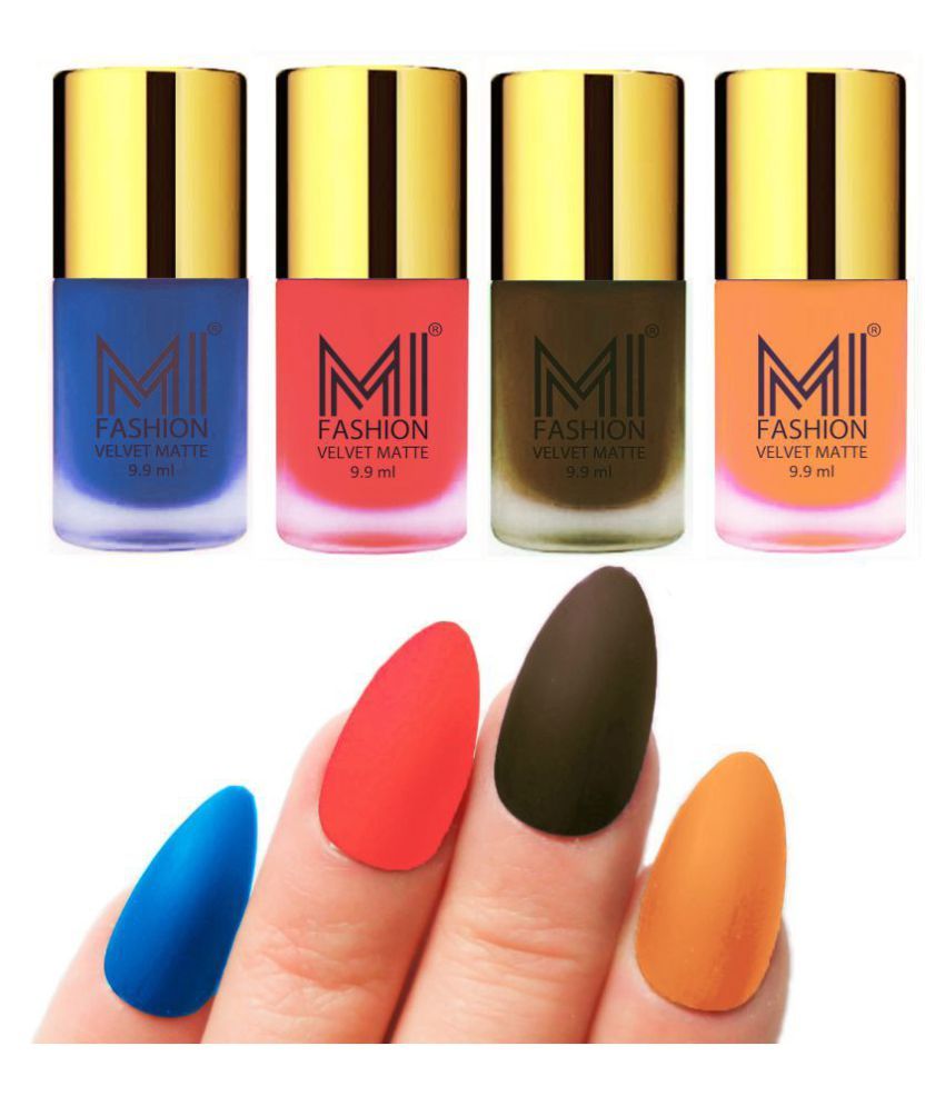     			MI FASHION Matte Nail Paint Set Combo Orange Nail Polish Navy Blue,Saffron Olive Matte Pack of 4 40 mL