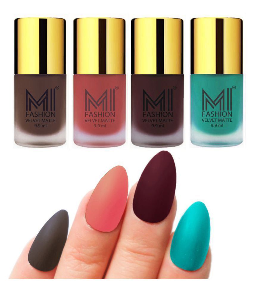     			MI FASHION Matte Nail Paint Set Combo Peach Nail Polish Wine,Coffee Sky Blue Matte Pack of 4 40 mL