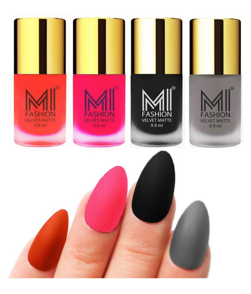     			MI FASHION Matte Nail Paint Set Combo Orange Nail Polish Black,Grey Hot Pink Matte Pack of 4 40 mL