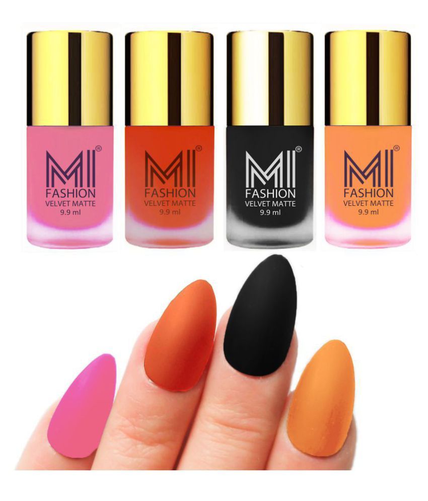     			MI FASHION Matte Nail Paint Set Combo Orange Nail Polish Baby Pink,Saffron Black Matte Pack of 4 40 mL