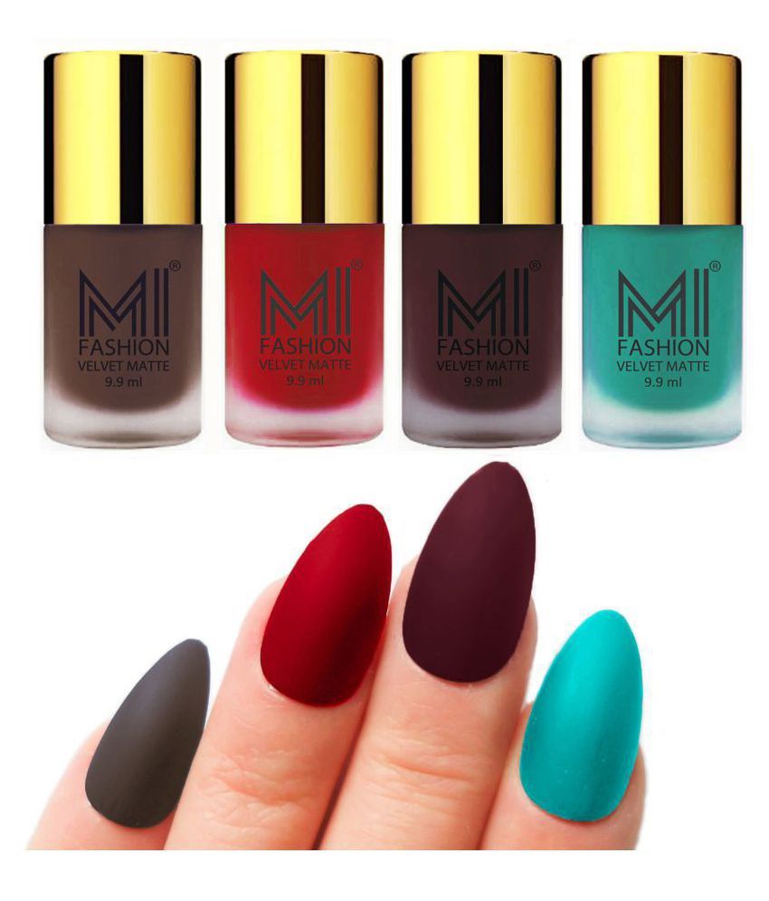     			MI FASHION Matte Nail Paint Set Combo Red Nail Polish Wine,Coffee Sky Blue Matte Pack of 4 40 mL