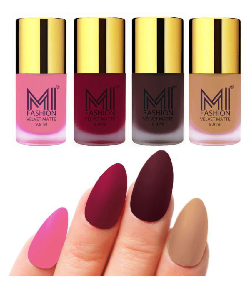     			MI FASHION Matte Nail Paint Set Combo Mauve Nail Polish Wine,Baby Pink Nude Matte Pack of 4 40 mL