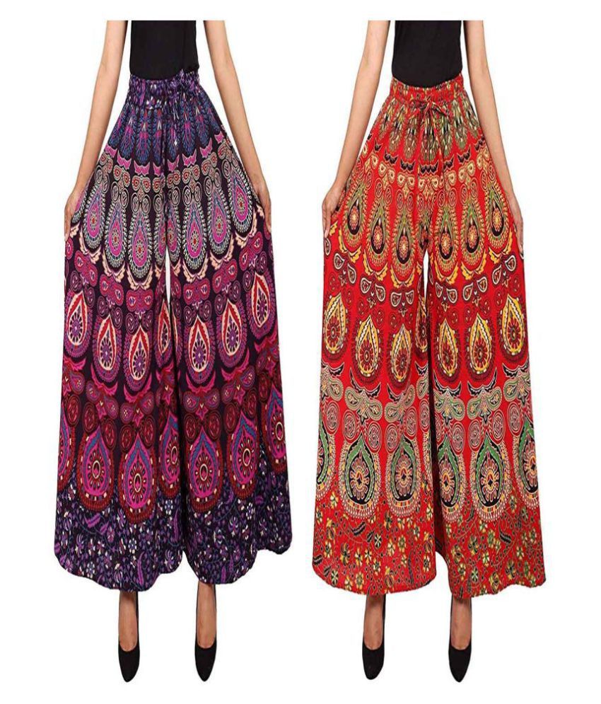     			Rangun Purple and Red Cotton Palazzos Pack of 2