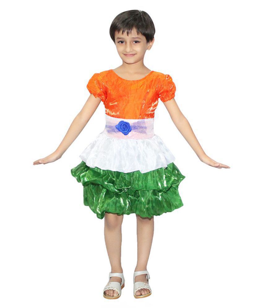 Kaku Fancy Dresses Tri Color Frock Costume For Kids Independence Day/Republic Day/School Annual function/Theme Party/Competition/Stage Shows/Birthday Party Dress