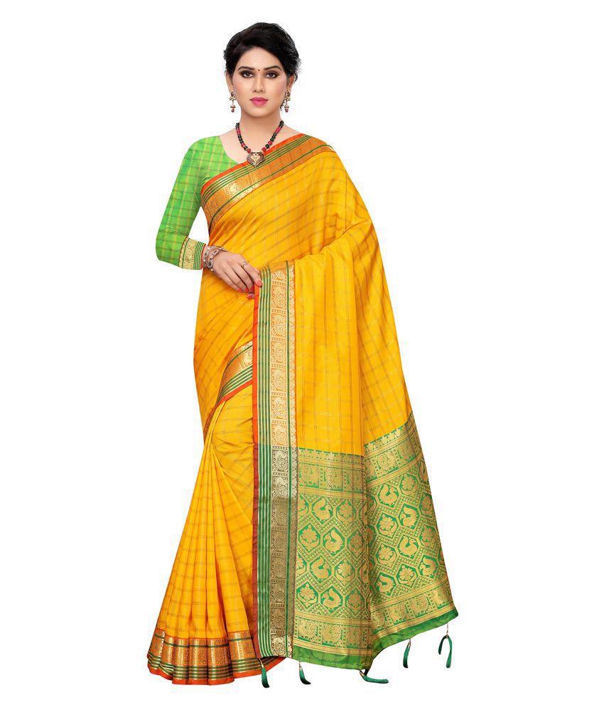     			Pisara Yellow Banarasi Silk Saree