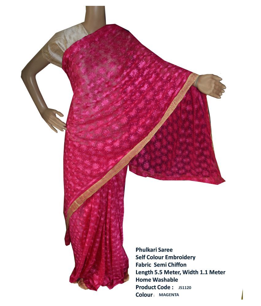 Sahej Suits & Phulkari Pink Chiffon Saree - Buy Sahej Suits & Phulkari ...