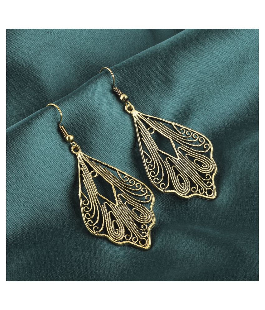     			Silver Shine Fabulous Golden Hollow Leaf Chandelier Earrings for Women
