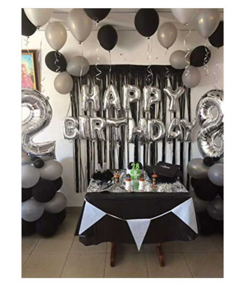     			Happy Birthday Letter Foil Balloon Set of (Silver)+HD Metallic Balloons (Black and Silver) Pack of 30pcs for Bithday Party Decoration