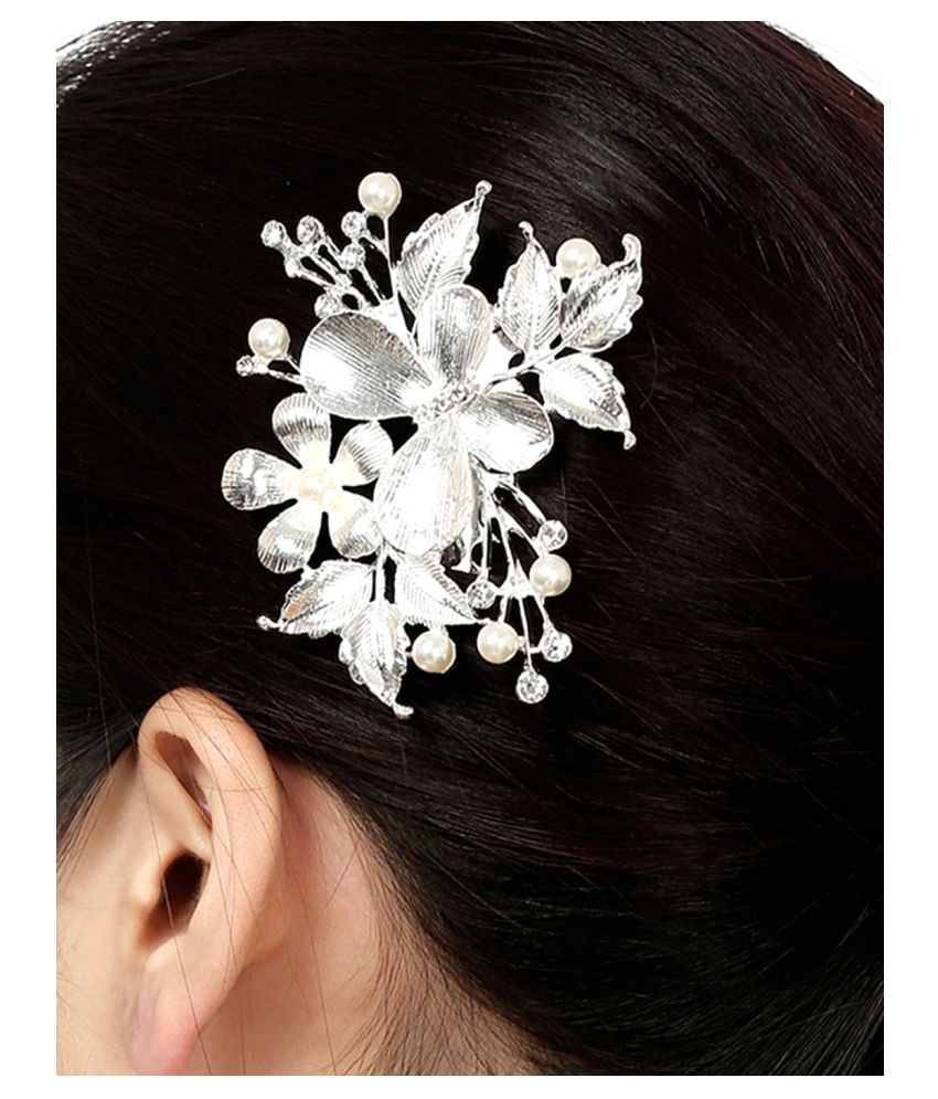 Prita Party Wear Sliver Floral Stone Hair Clip for Girls & Women Hair  Accessories: Buy Prita Party Wear Sliver Floral Stone Hair Clip for Girls &  Women Hair Accessories Online in India