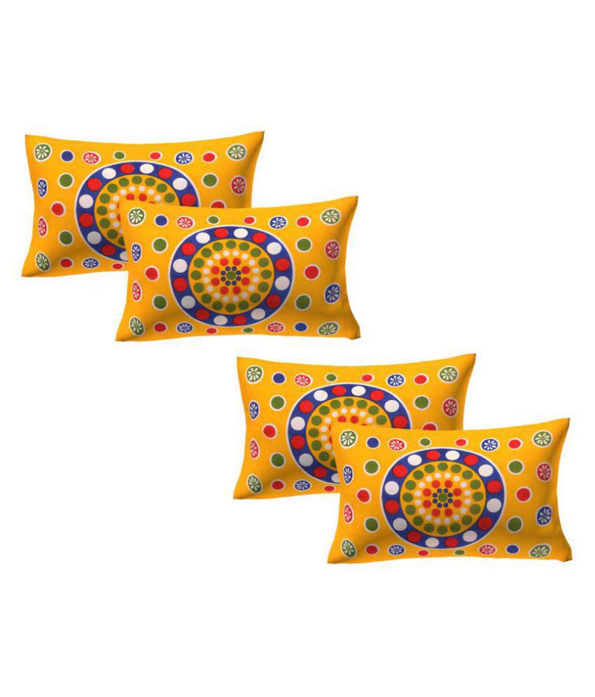     			AJ Home Pack of 4 Cotton Yellow Pillow Cover (17 X 27 Inch)