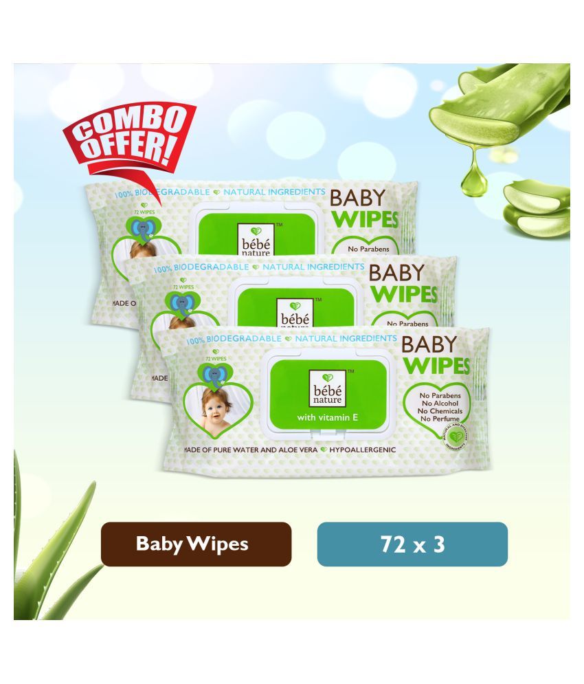 Bebe Nature Natural Biodegradable Wet Baby Wipes With Pure Water (Pack