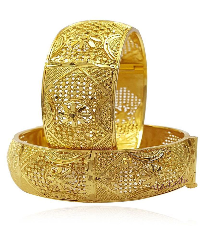     			Zeneme Fashion Jewellery Traditional Gold Plated Bracelet Bangles Set of 2 for Girls and Women