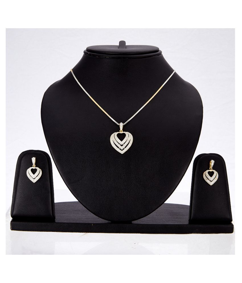     			Zeneme American Diamond Gold Plated Big Size Pendant Necklace Set for Women & Girls